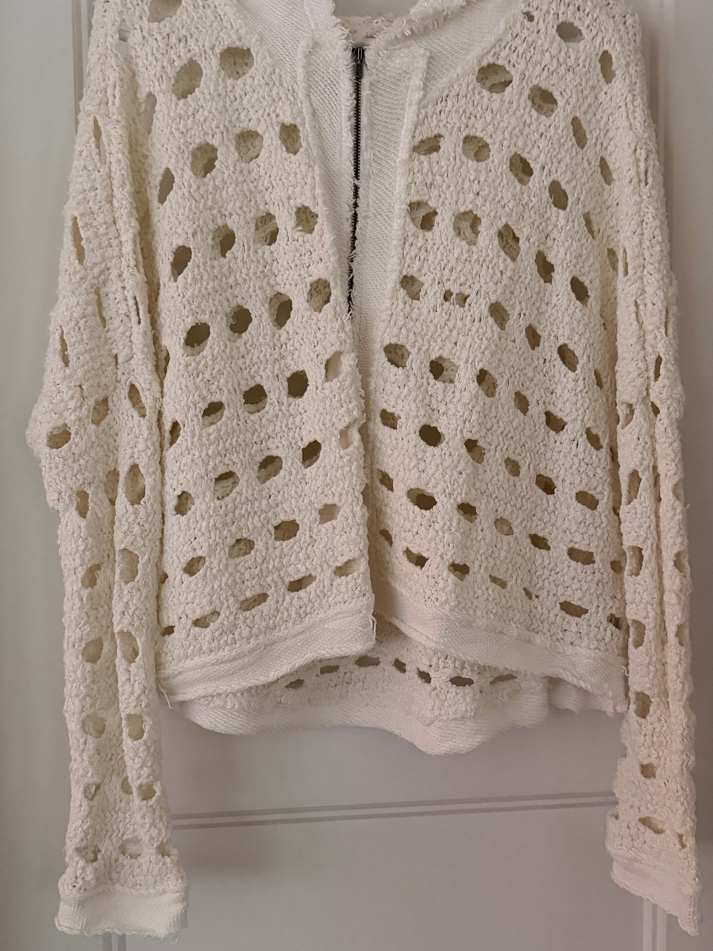 Free People Cream Open-Knit Zip Hoodie